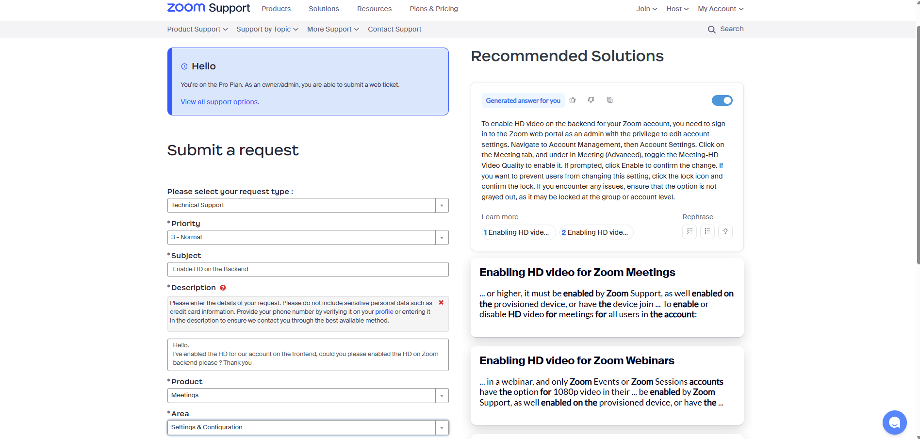 Support form details